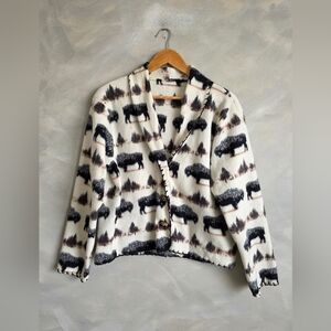 Bison Buffalo Landscape Kitchy Western Nature Fleece Jacket